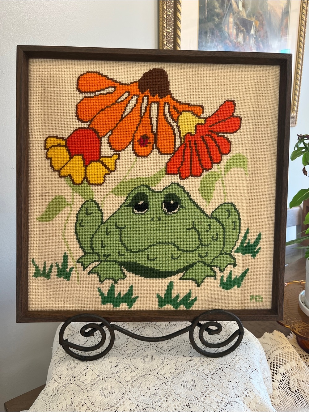 Groovy 1970's Flower Power Frog needlepoint
